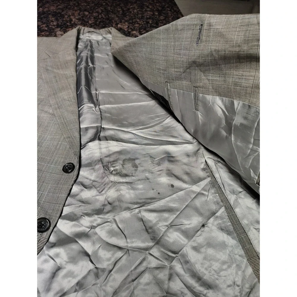 H. Freeman Mens Glen Plaid Blazer Grey Tan Hand Tailored USA Sport Coat